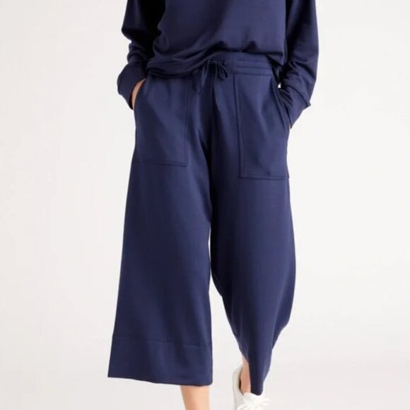 Quince Pants - Quince Super Soft Fleece cropped wide leg pants navy Size medium